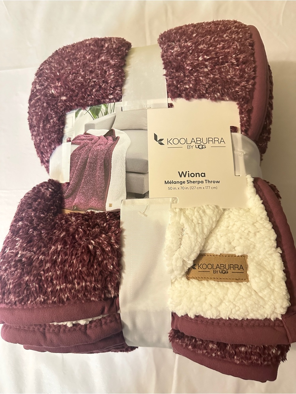 Koolaburra Mélange Sherpa Throw - Burgundy & Cream
